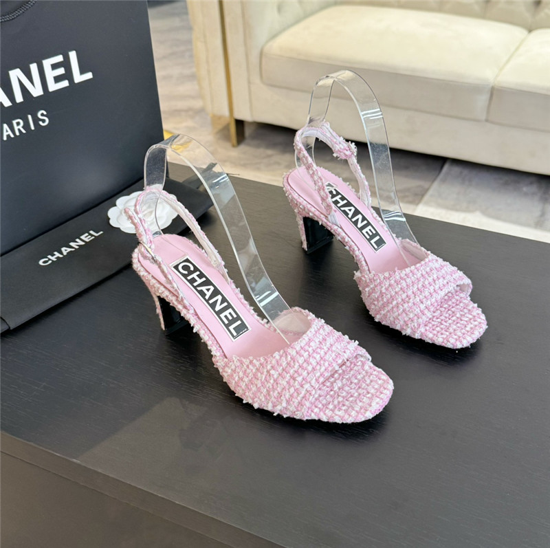 Ch**el pink tweed open toe slingback sandals