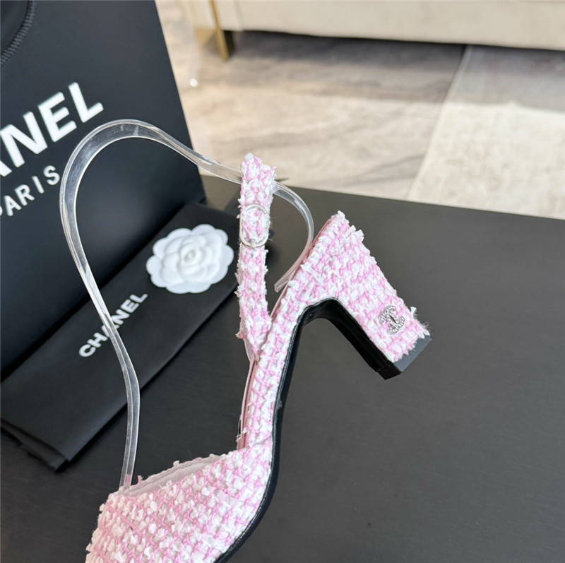 Ch**el pink tweed open toe slingback sandals