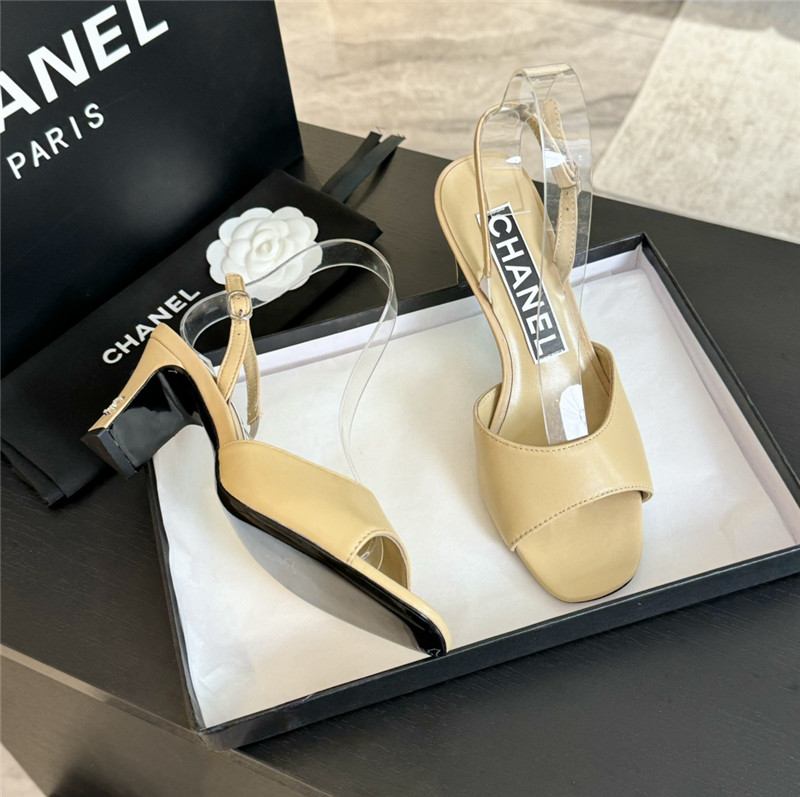 Ch**el beige leather open toe slingback sandals