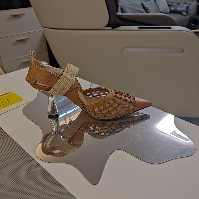 F**di mesh trim colibrì pumps in brown leather