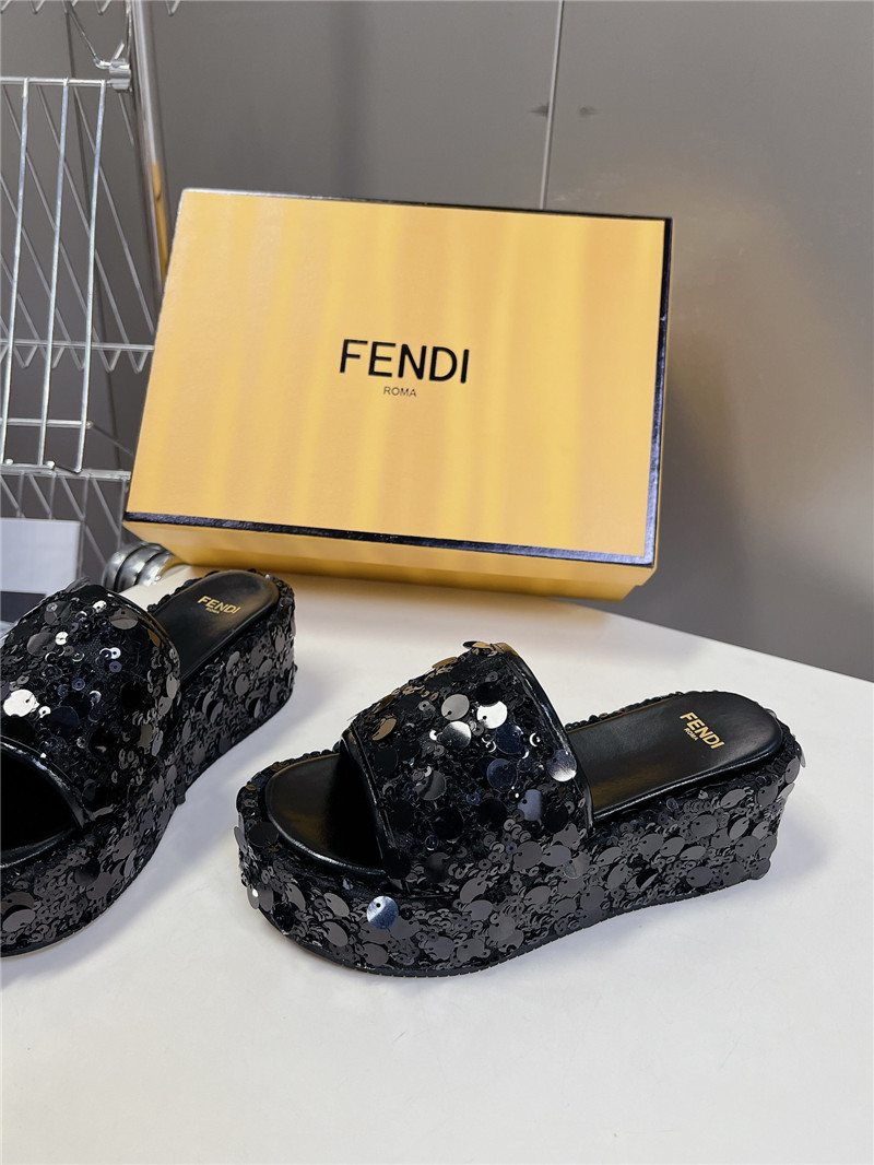 F**di black glitter platform slides