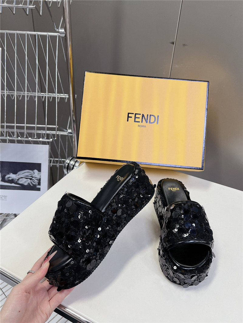 F**di black glitter platform slides