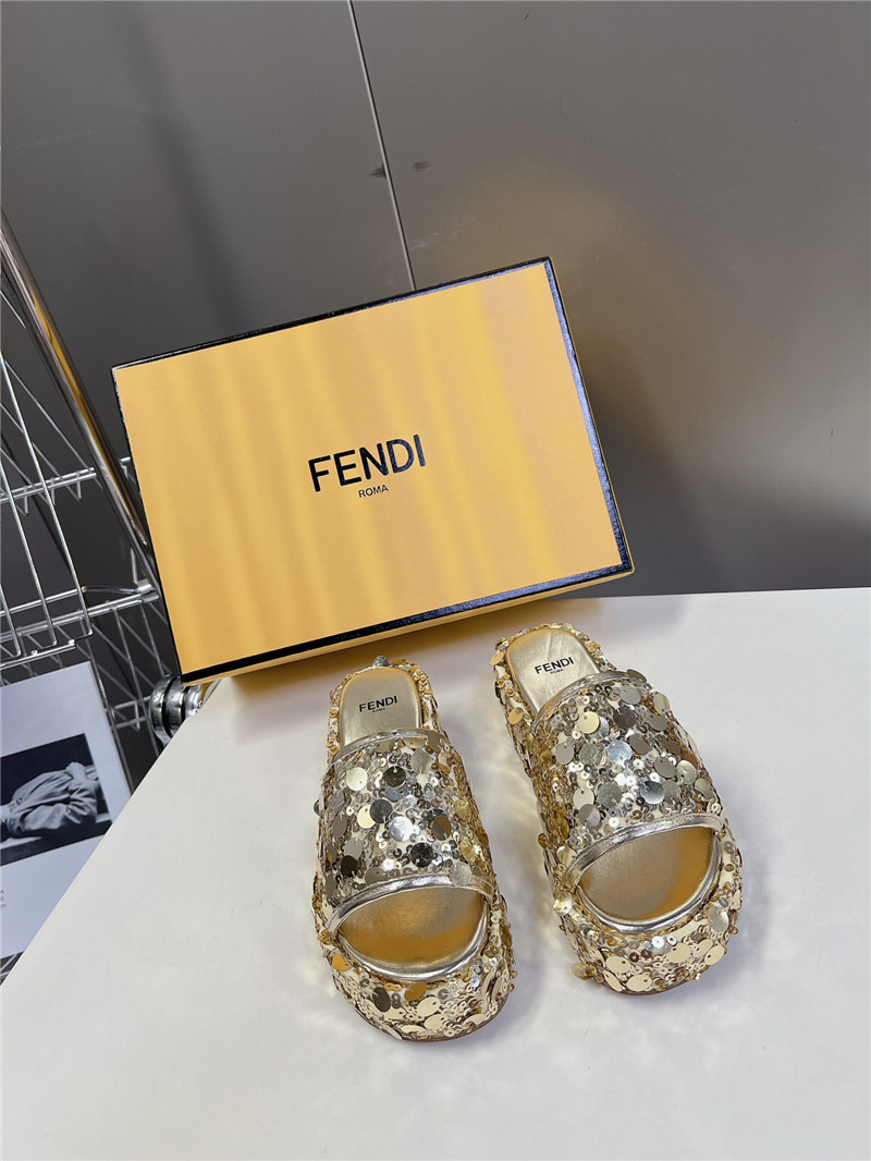 F**di gold glitter platform slides