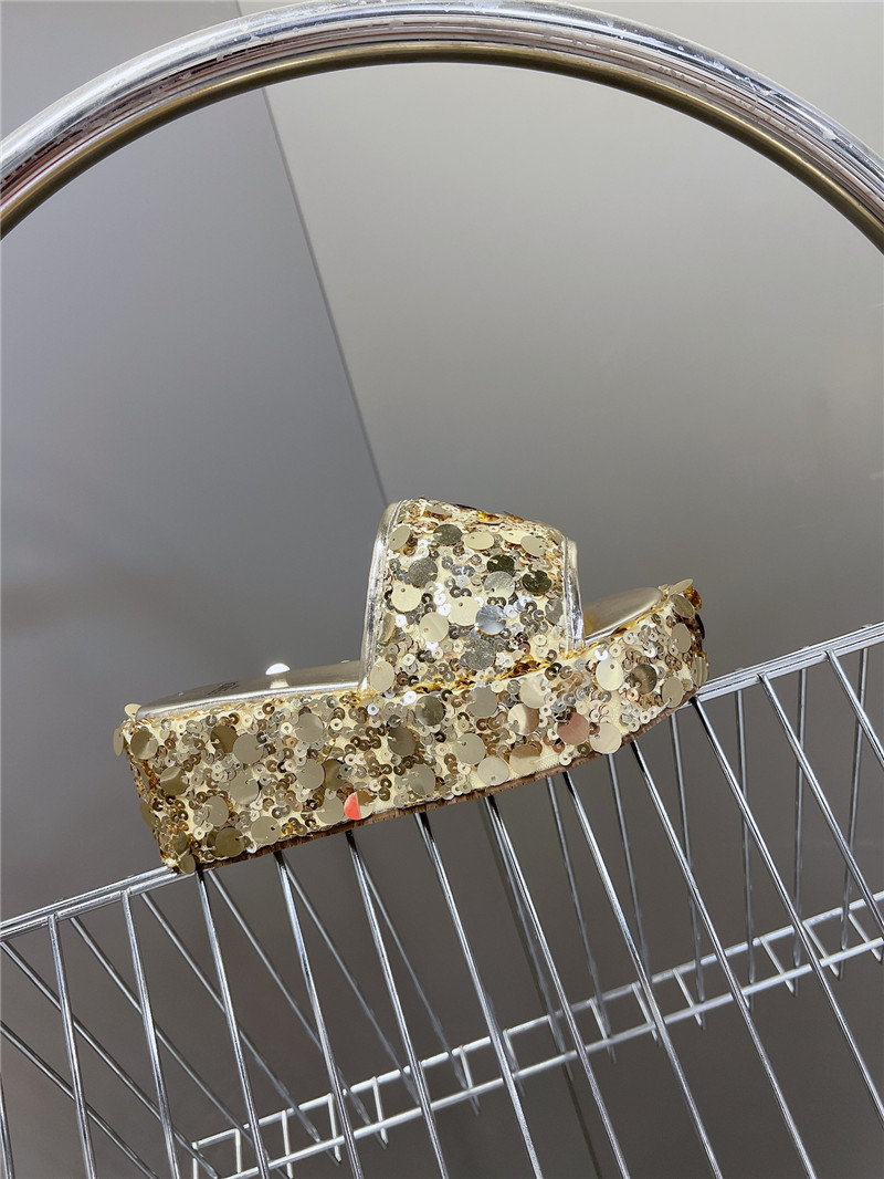 F**di gold glitter platform slides