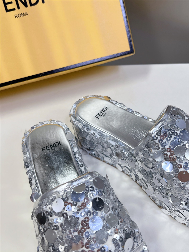 F**di silver glitter platform slides