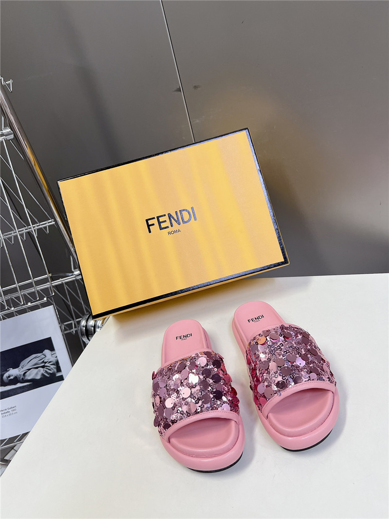 F**di pink glitter rubber sole slides