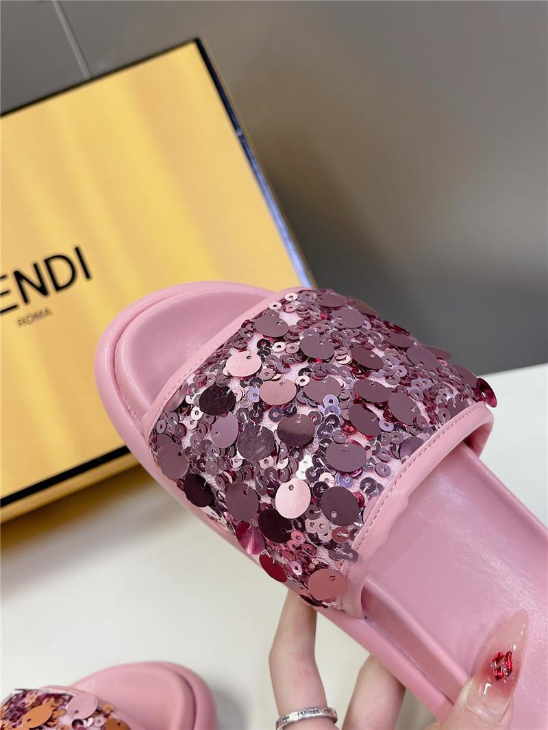F**di pink glitter rubber sole slides
