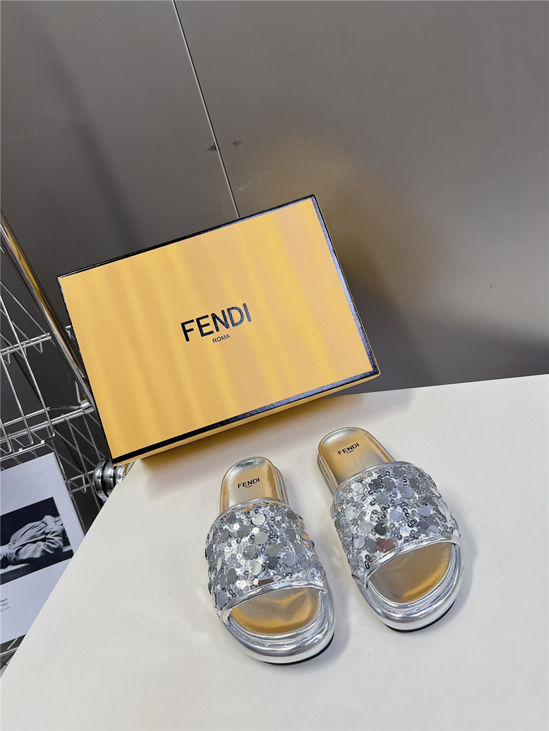 F**di silver glitter rubber sole slides
