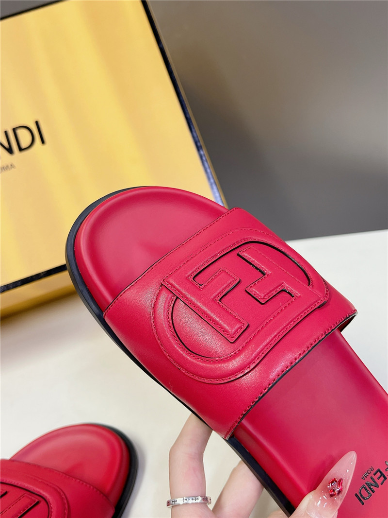 F**di ff baguette leather slides rubber fuchsia