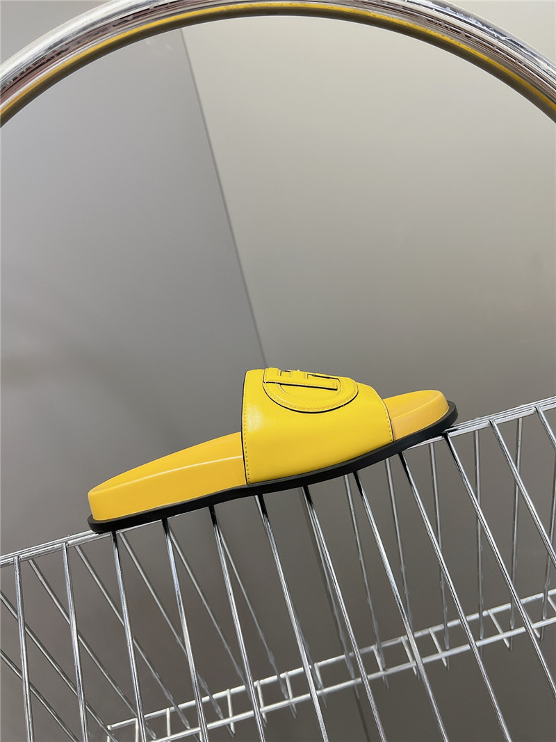 F**di ff baguette leather slides rubber yellow