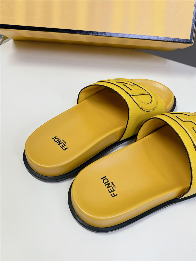 F**di ff baguette leather slides rubber yellow