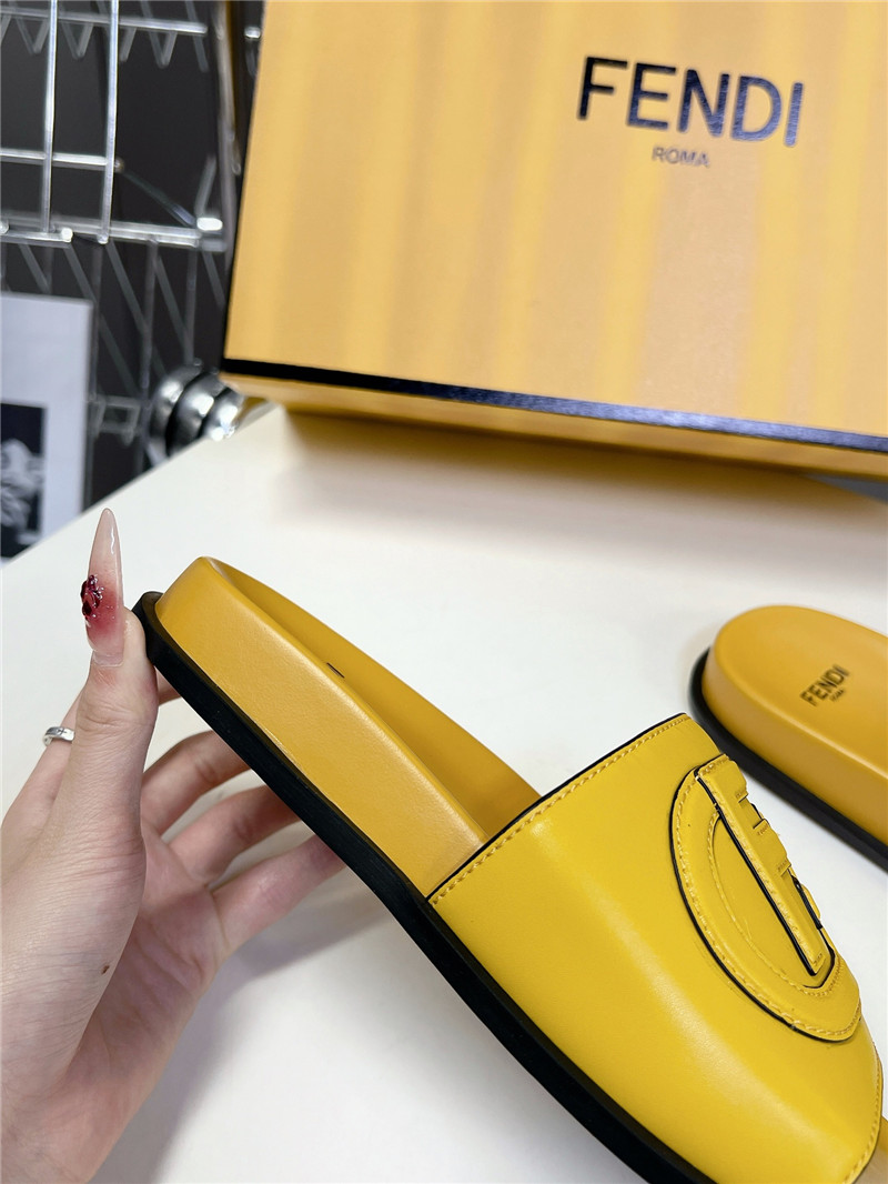 F**di ff baguette leather slides rubber yellow