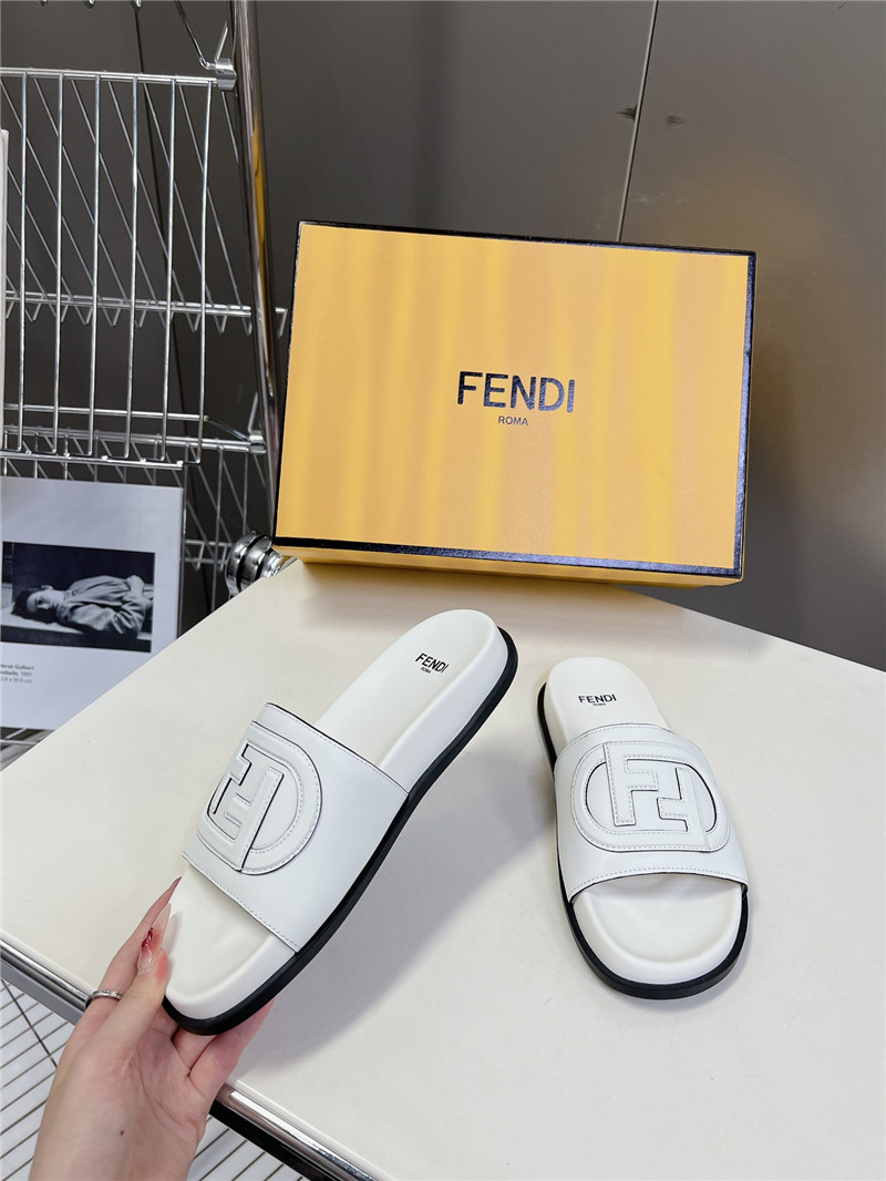 F**di ff baguette leather slides rubber white