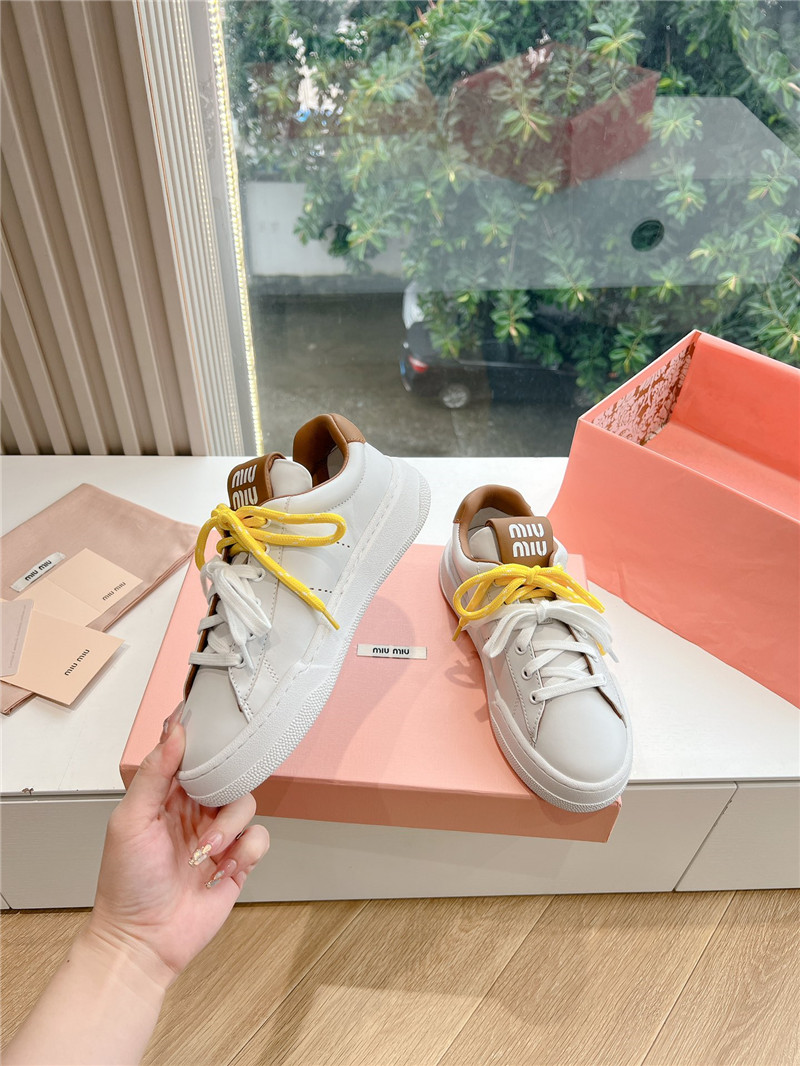 Miu Miu White Lace Up Low Top Sneakers