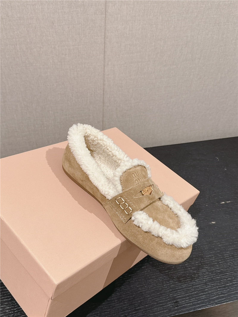 Miu Miu Shearling Chalk Suede Driving Shoes