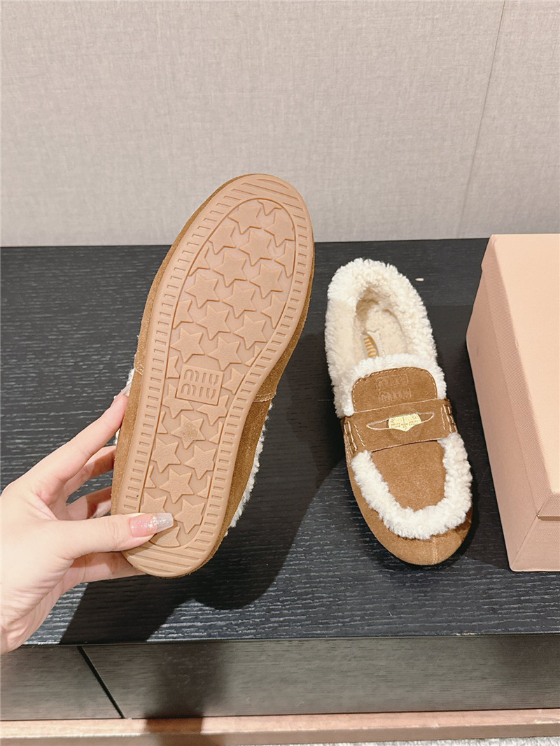 Miu Miu Shearling Ecru Suede Driving Shoes