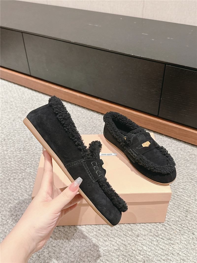 Miu Miu Shearling Black Suede Driving Shoes