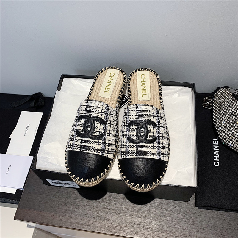 Ch**el black and white tweed espadrille mules
