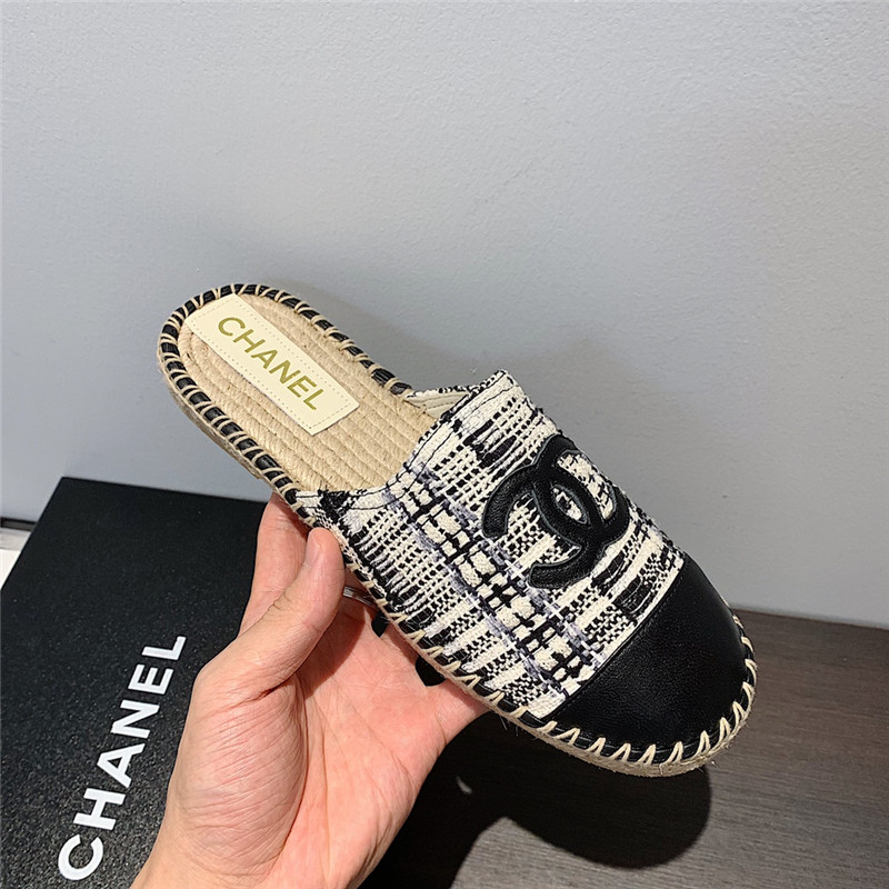 Ch**el black and white tweed espadrille mules
