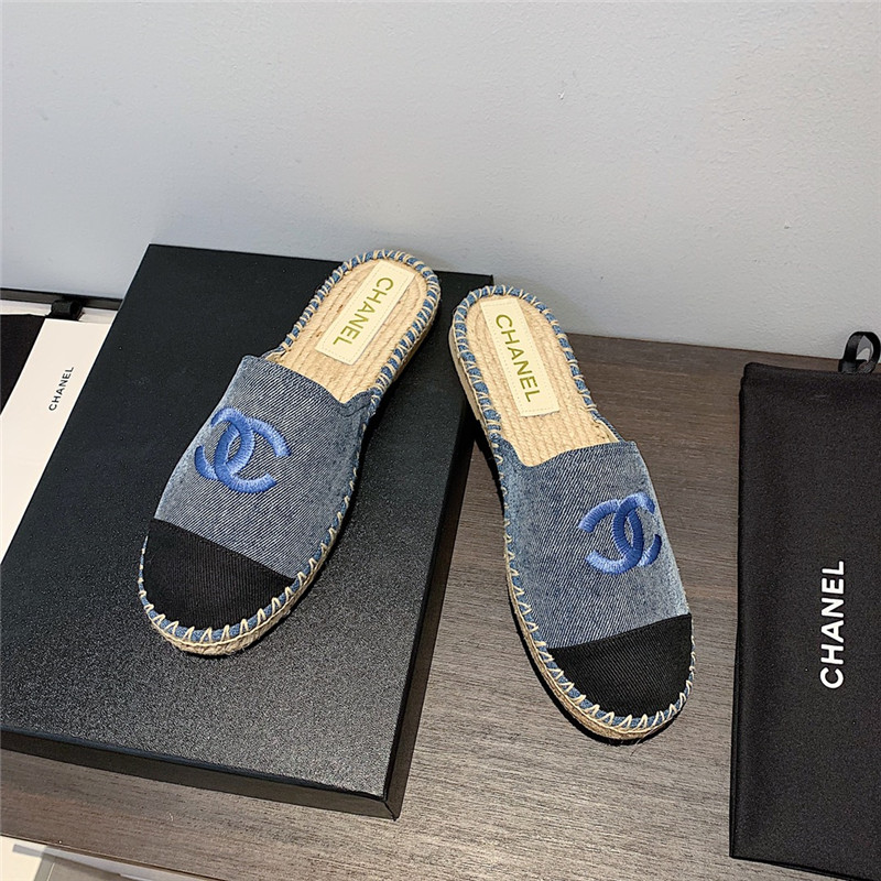 Ch**el blue denim espadrille mules