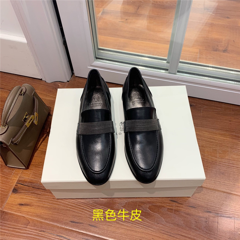 Brunello Cucinelli Black Leather Penny Loafer with Monili