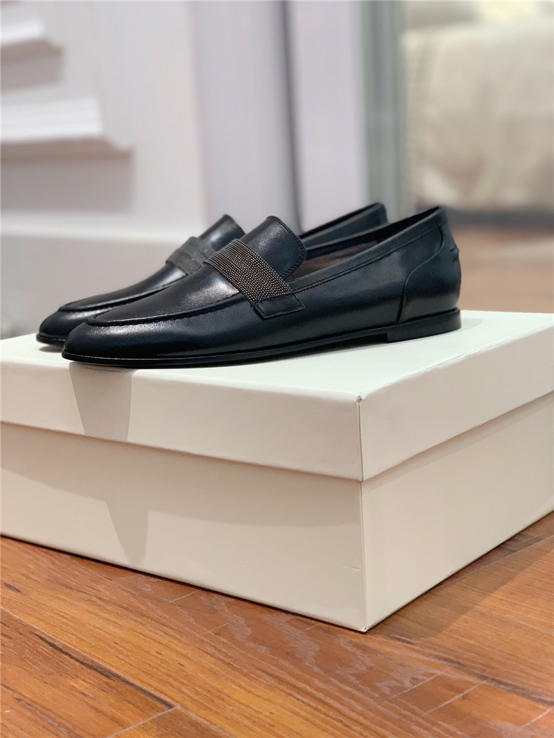 Brunello Cucinelli Black Leather Penny Loafer with Monili