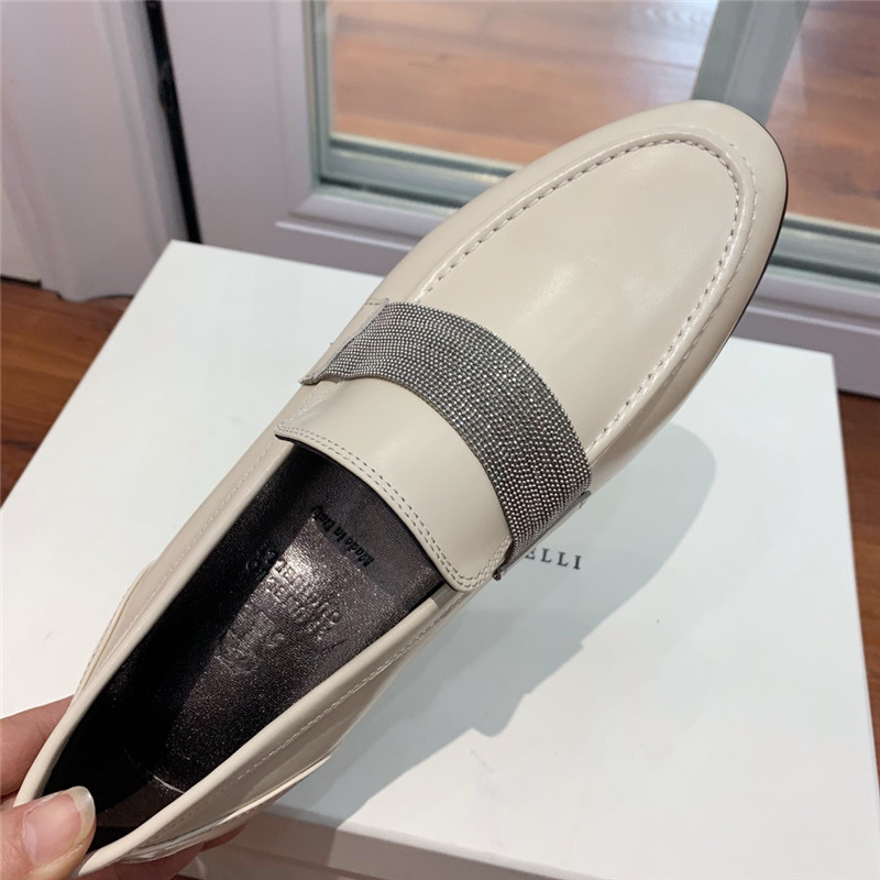 Brunello Cucinelli Chalk Leather Penny Loafer with Monili