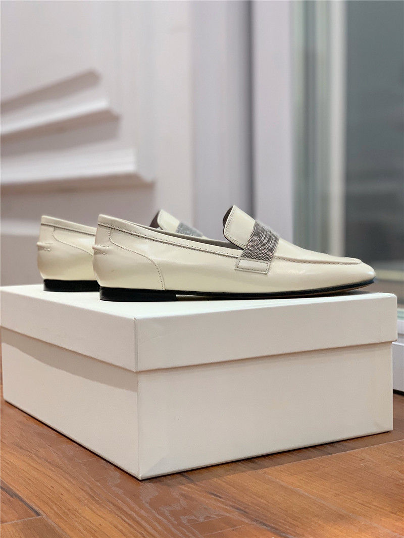 Brunello Cucinelli Chalk Leather Penny Loafer with Monili