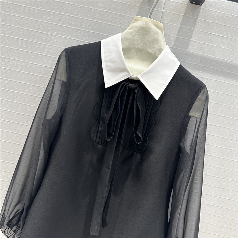 Va1e*ntin0 ribbon fungus pleated silk sleeve dress replica clothes