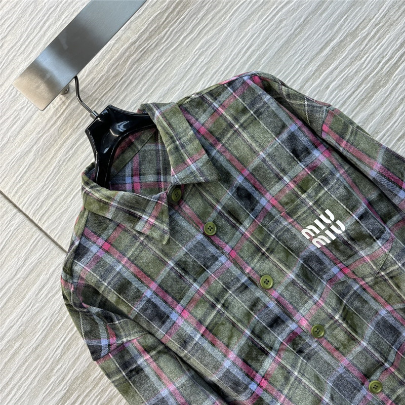 M1um1u letter dotted plaid shirt jacket replica clothes