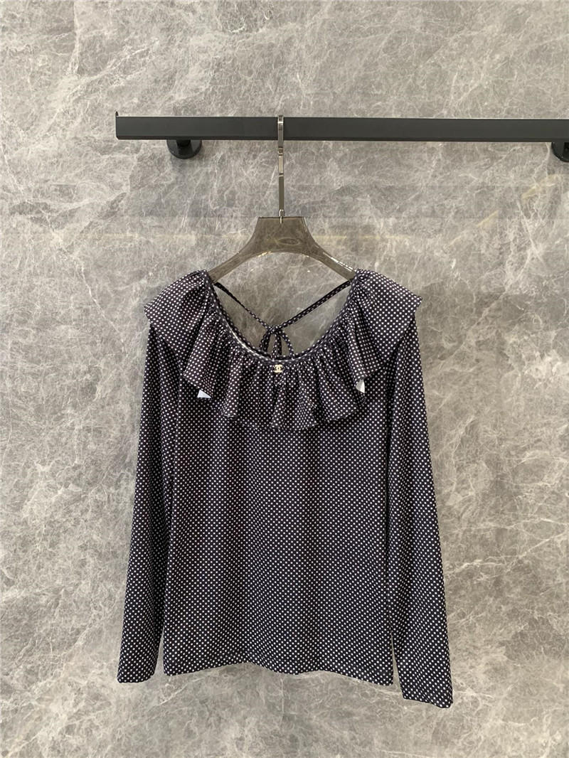 Ch**el logo polka dot ruffle long sleeve top replica clothes