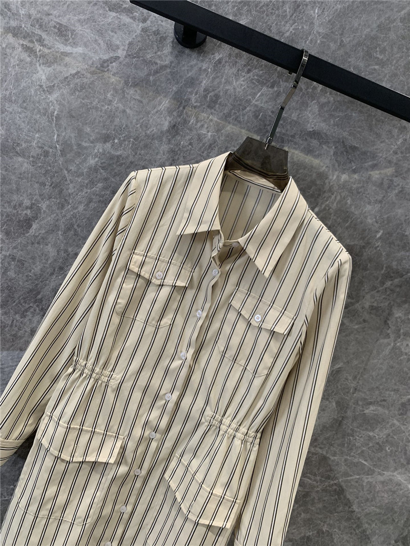 Pra*a striped multi-pocket mid-length shirt dress replicas clothes