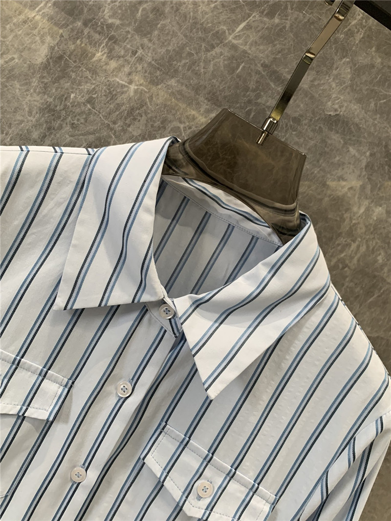 Pra*a striped multi-pocket mid-length shirt dress replicas clothes
