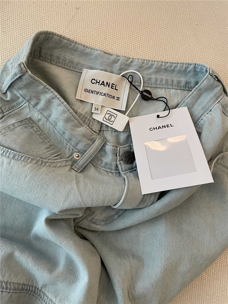 Ch**el sky blue denim shorts replica designer clothes