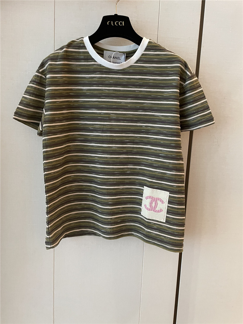 Ch**el striped short sleeve cheap replica designer clothes