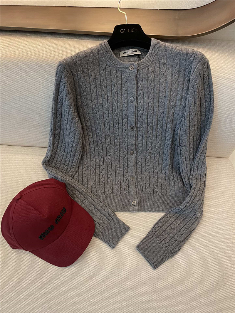M1um1u cable knitted grey cardigan replica clothing sites