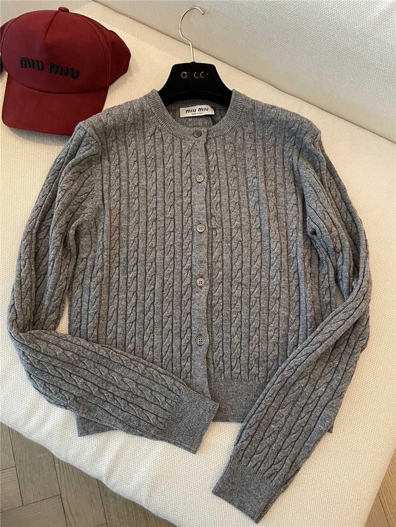 M1um1u cable knitted grey cardigan replica clothing sites