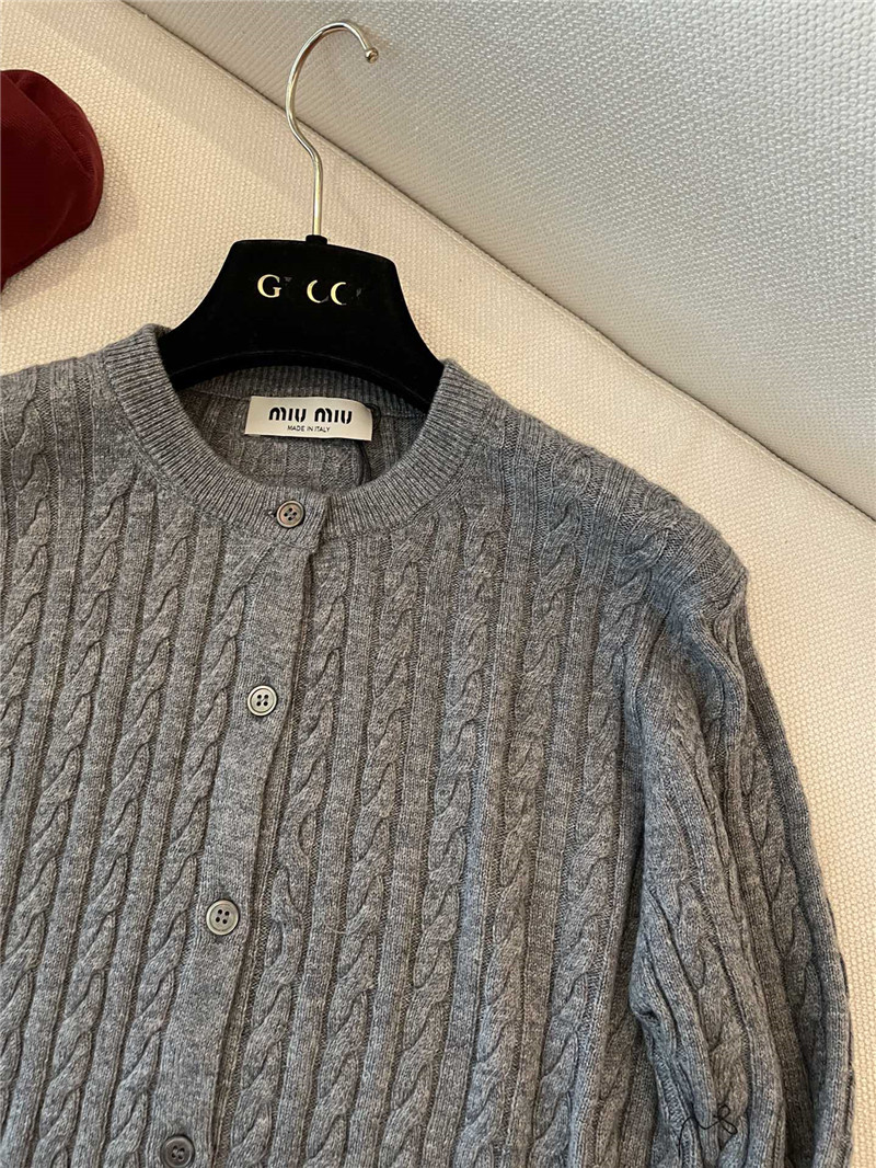 M1um1u cable knitted grey cardigan replica clothing sites