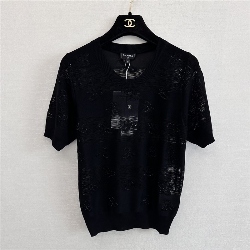 Ch**el bow rhinestone short sleeve replica designer clothes