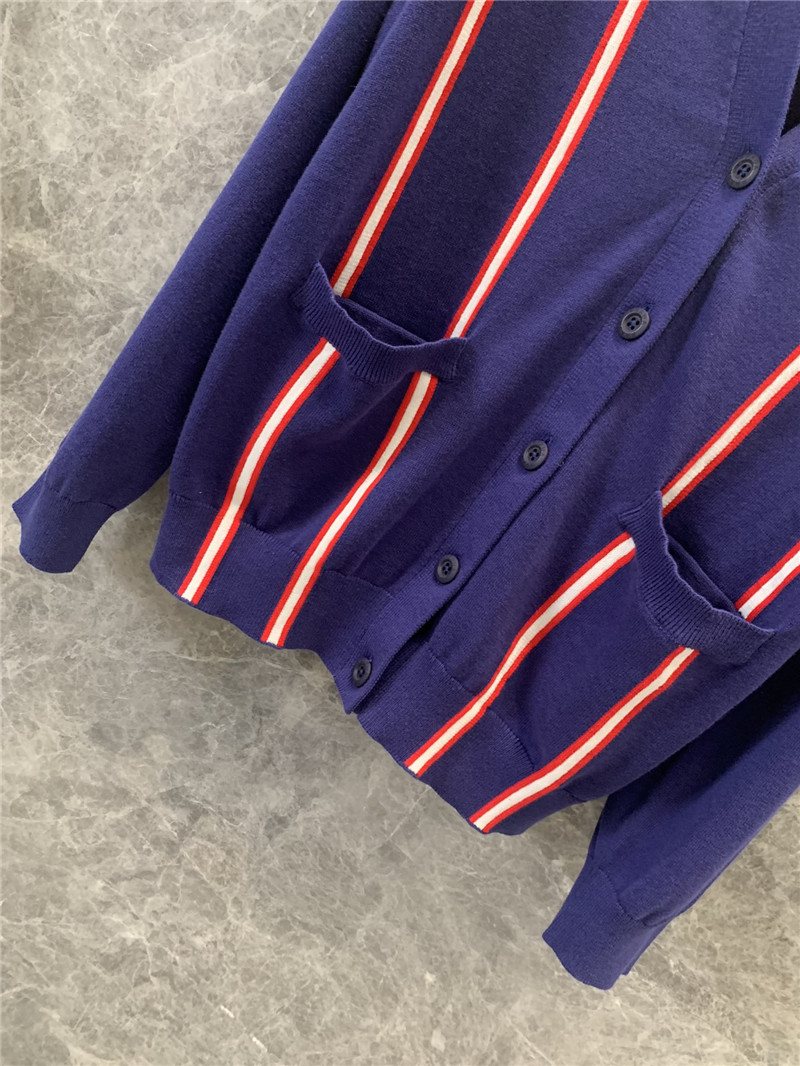 Pra*a contrast vertical striped knitted cardigan replica clothing