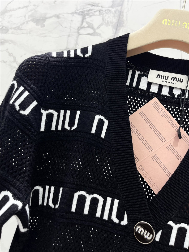 Miu Miu Black White Striped Knit Short-sleeved Shirt