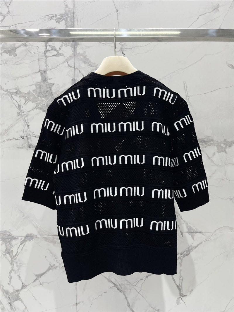 Miu Miu Black White Striped Knit Short-sleeved Shirt