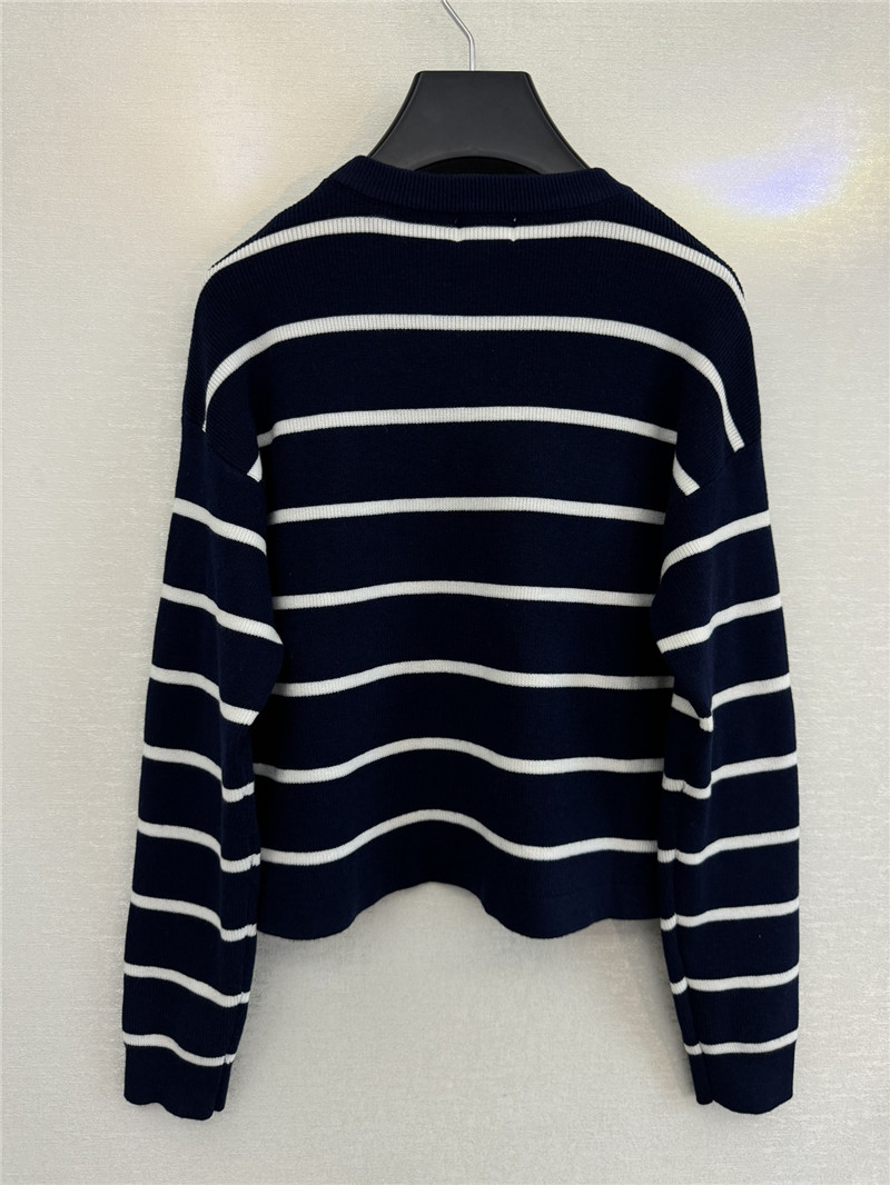 Ce1i*e navy blue white striped cropped sweater
