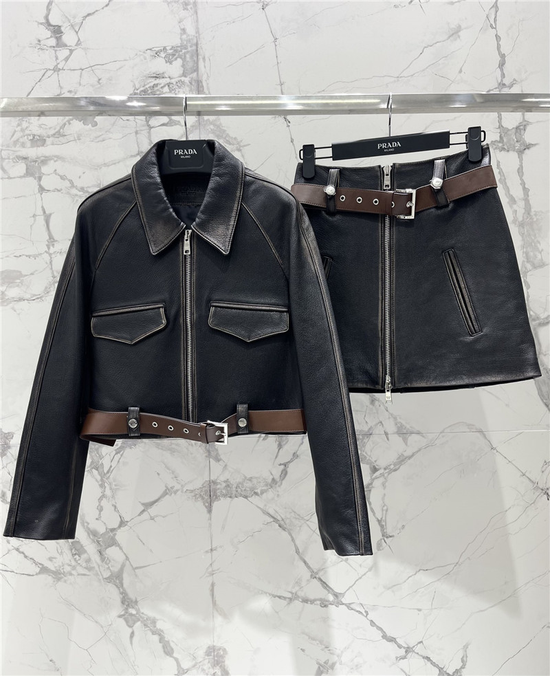 Pra*a short pu leather jacket replicas clothes