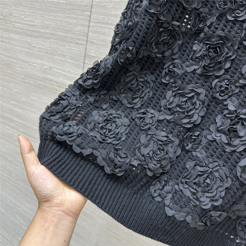 Ce1i*e black openwork rose sweater