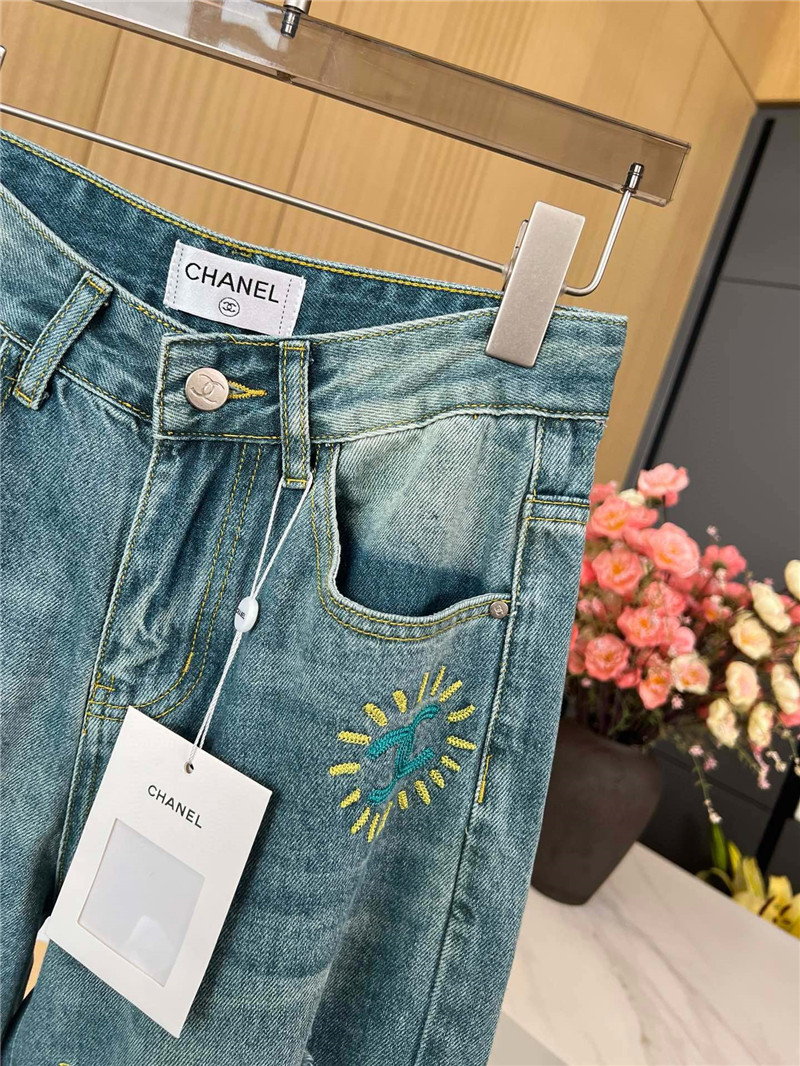 Ch**el vintage ripped straight jeans replica designer clothes