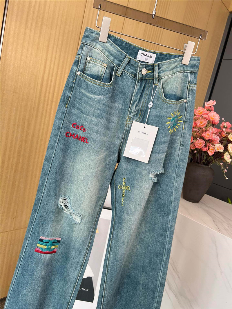 Ch**el vintage ripped straight jeans replica designer clothes