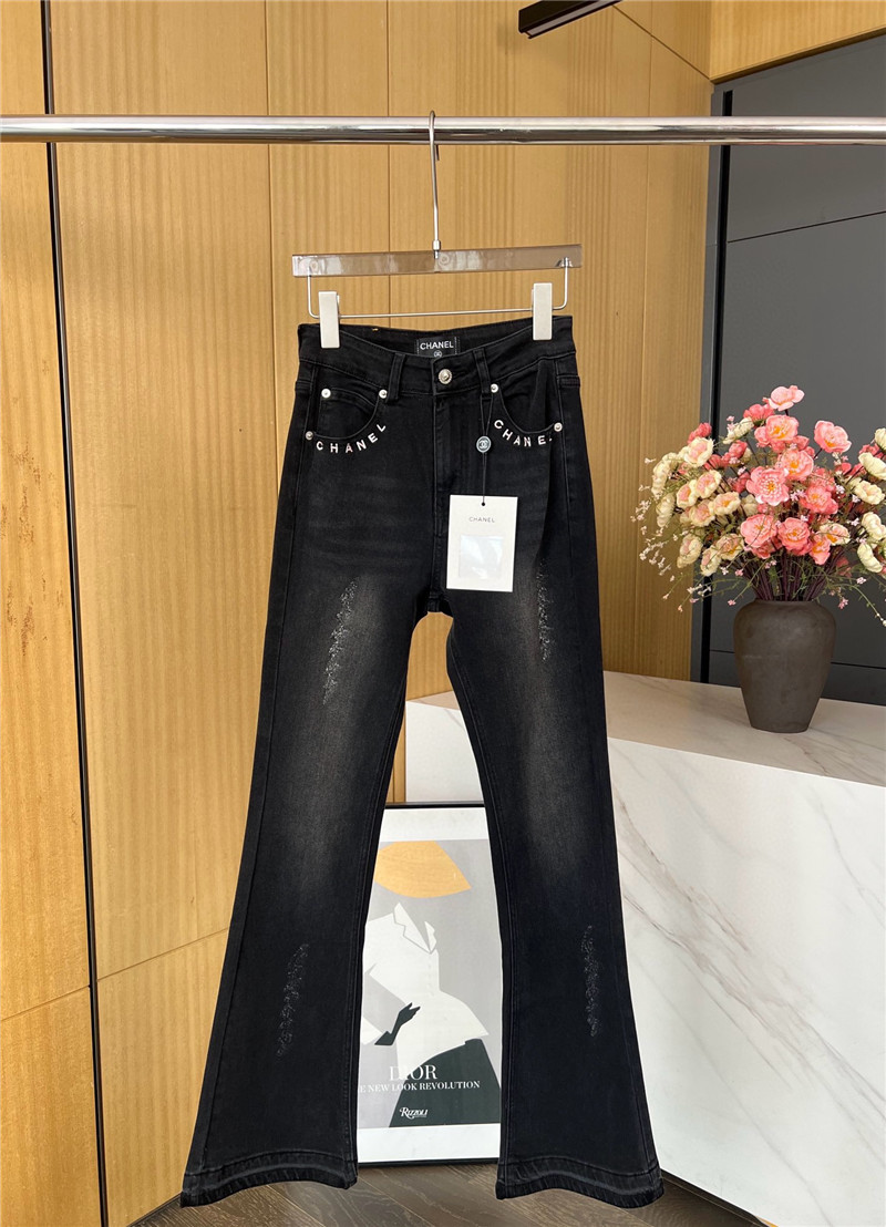 Ch**el embroidered letters slightly spicy jeans replica clothing