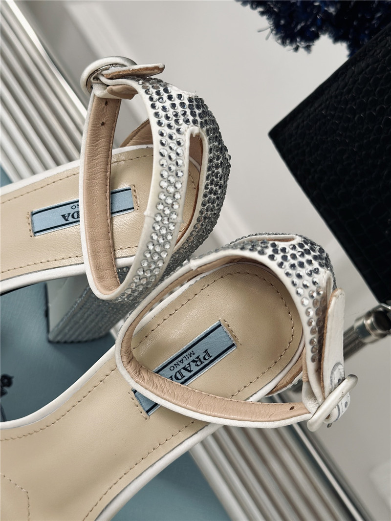 Pra*a silver satin platform sandals with crystal