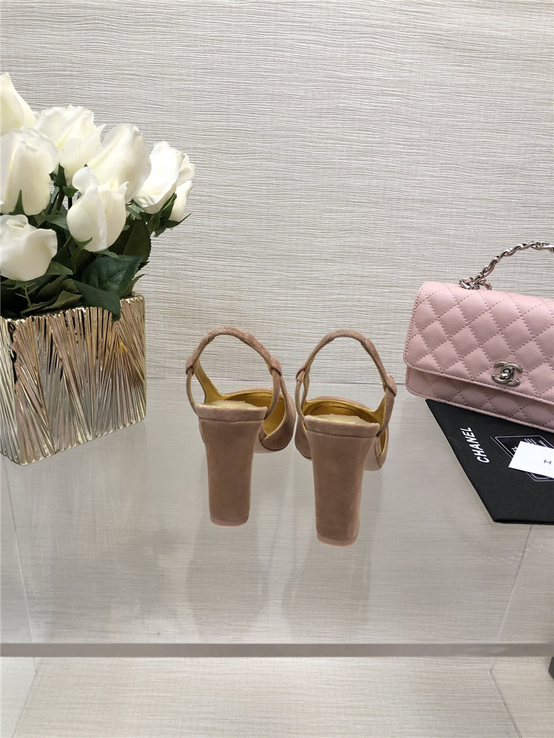 Ch**el pink suede and gold leather slingbacks
